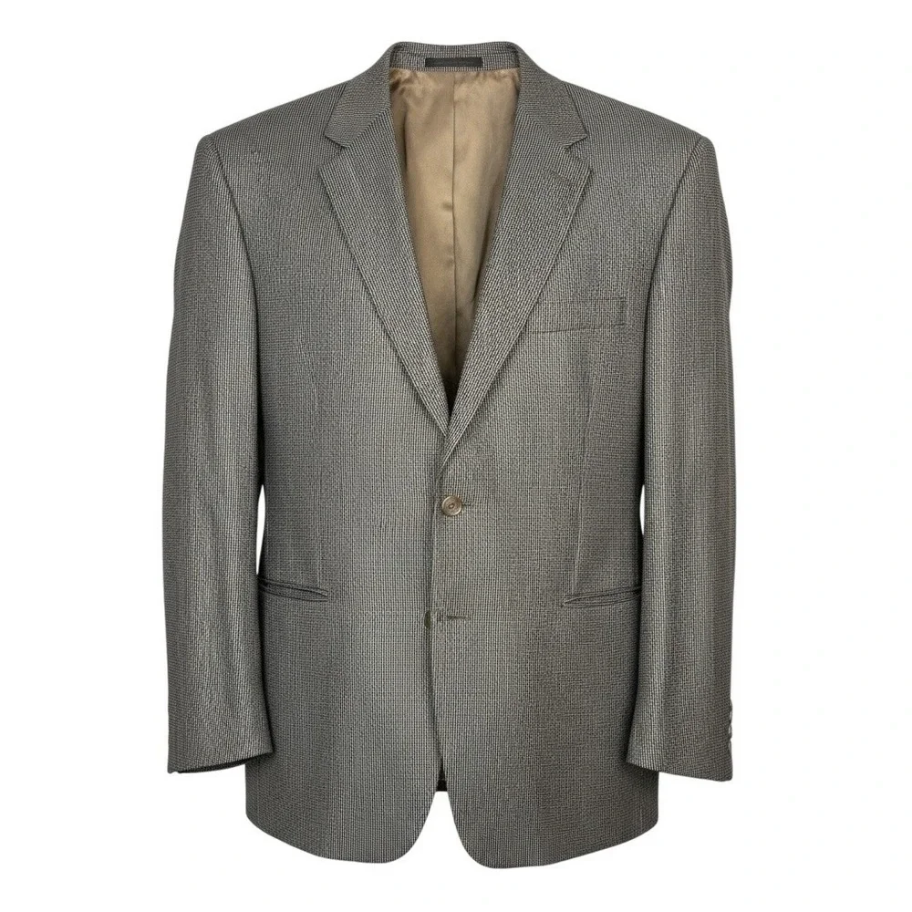 Chaps Sport Coat Mens 48R Brown Plaid‎ 100% Lambs Wool Two Button Blazer